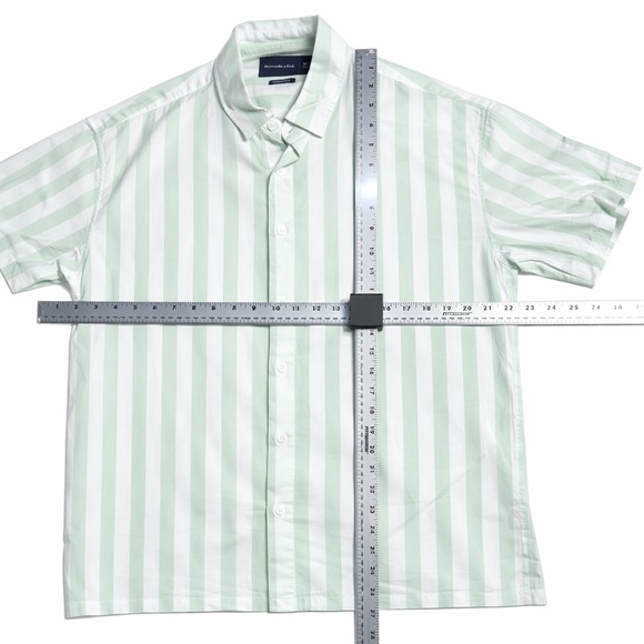 Abercrombie & Fitch Oversized Striped Button Up BF Shirt Women M Green White - Picture 4 of 13